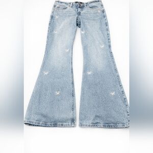 Hollister Low-Rise Flare Jeans 26S Light Blue Embroidered Butterflies Y2K  Boho